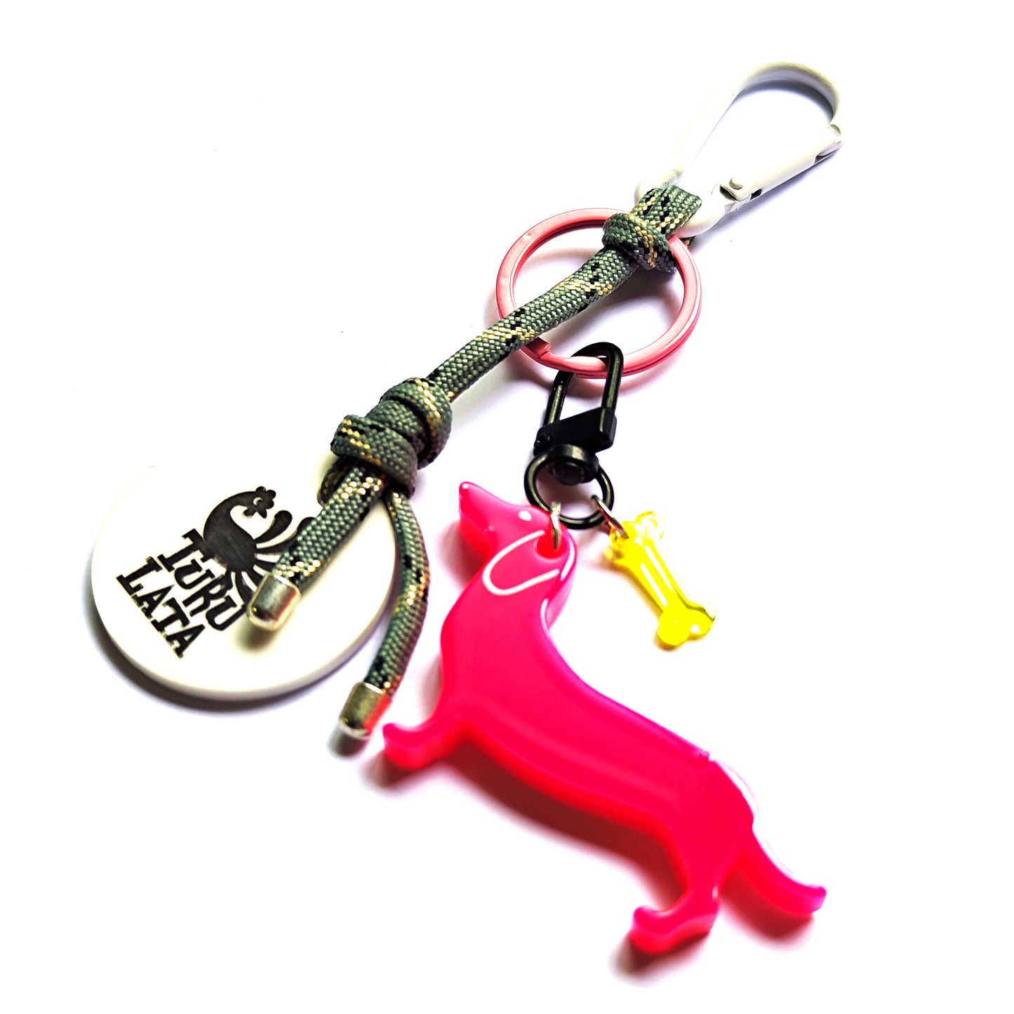 charm PERRO SALCHICHA fucsia y blanco